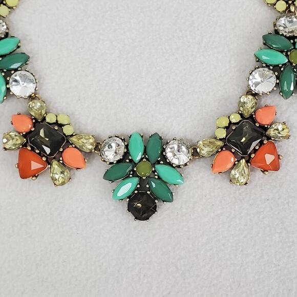 Signed Stella & Dot Bohemian Statement Faux Jewel Necklace Brass Tone - Picture 2 of 10